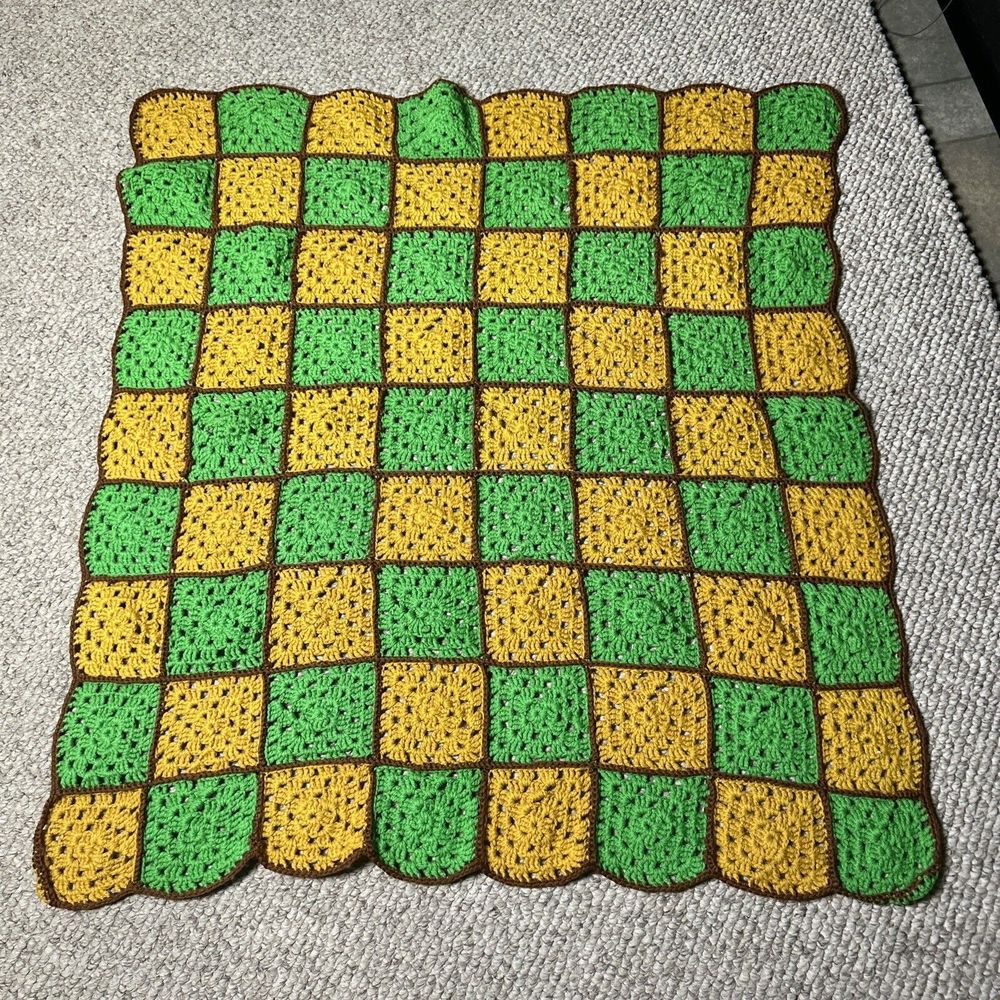 Vintage Granny Square Lap Blanket Baby Child 42x39 Afghan Throw Roseanne